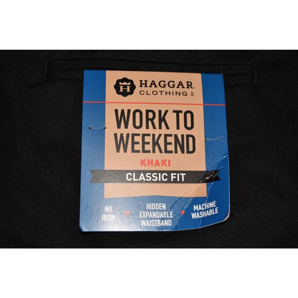 HAGGAR NEW $65 Classic Fit No-Iron Flat Front Khaki Pant in‎ Black Men's 36 - Picture 3 of 4